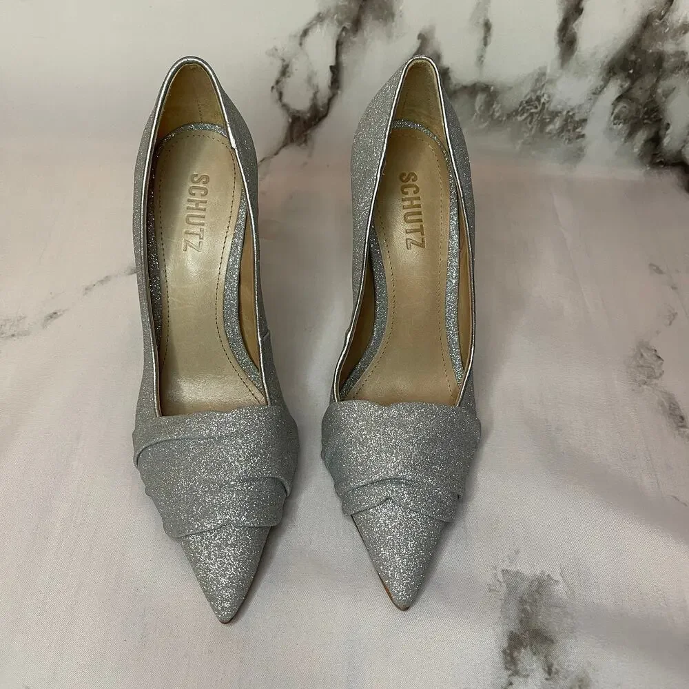 Schutz Silver Pointed Toe Pump Size 6.5 NWOB